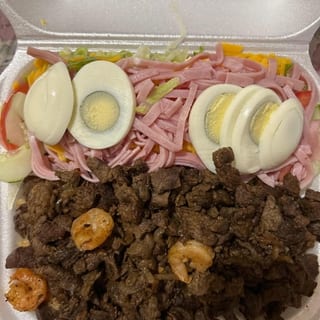 Shrimp Fried Rice & Grilled Steak with the Chef Salad