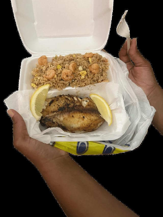 Grilled Tilapia with Shrimp Fried Rice.
