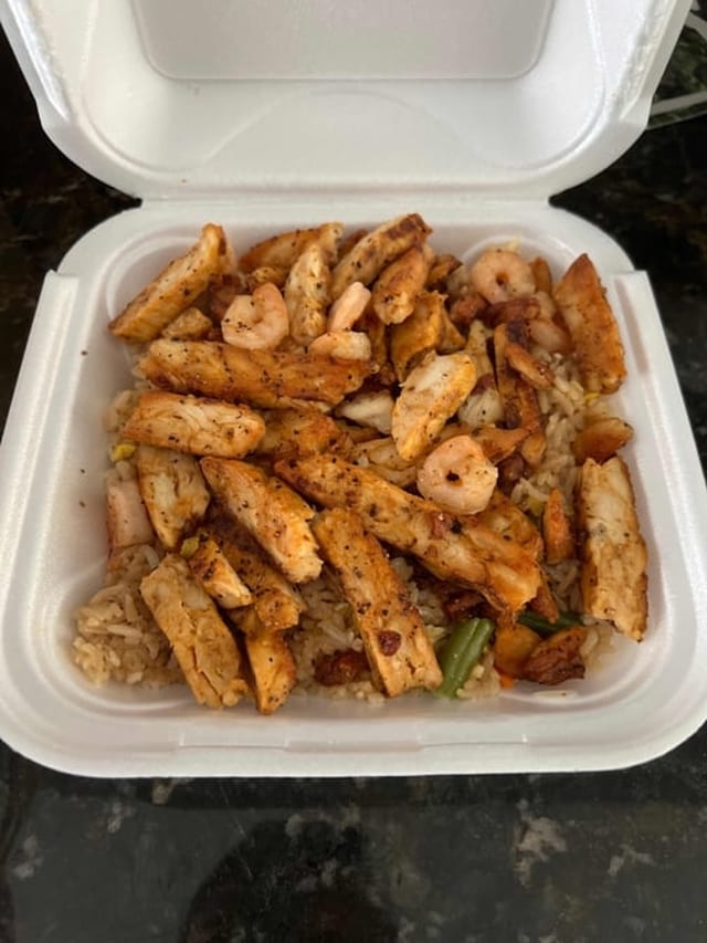 Shrimp Fried Rice & Grilled Chicken.