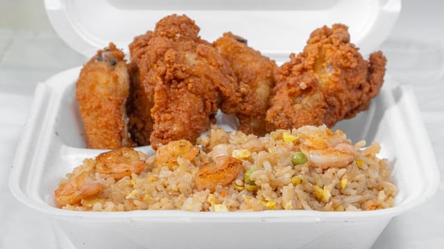 Shrimp Fried Rice & Combination (3 Shrimp & 3 Chicken Wings).