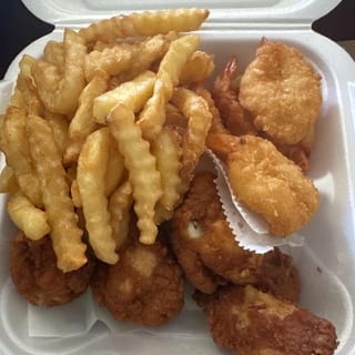 5 Shrimp & 5 Chicken Wings with Fries