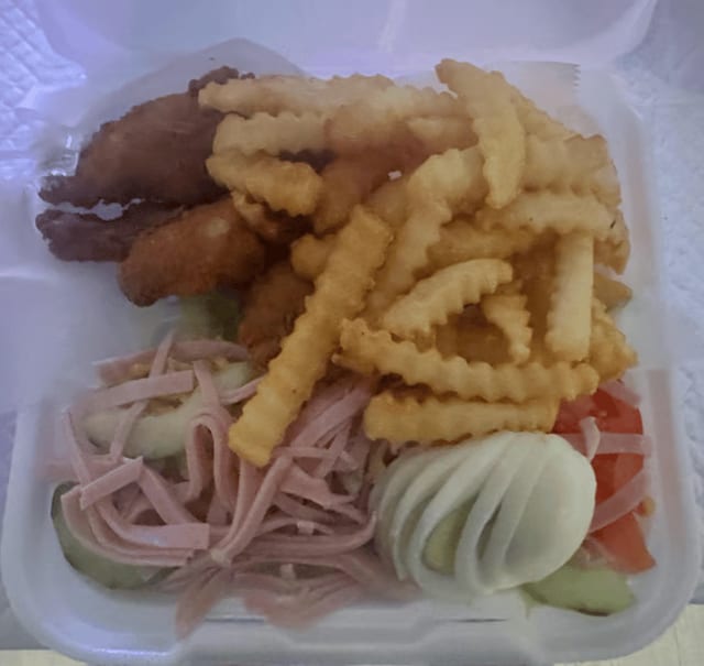 Wings & Chef Salad with Fries.