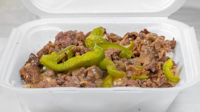 Pepper Steak with White Rice.